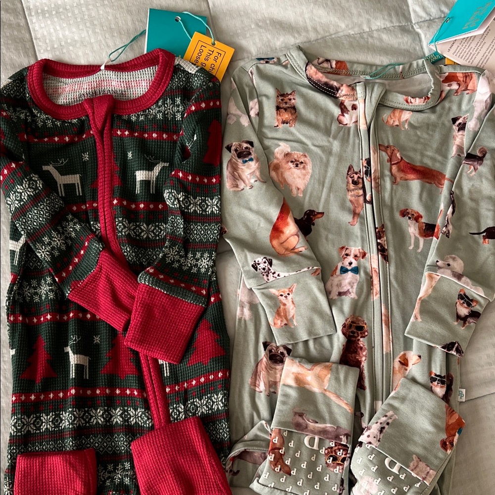 Posh Peanut double zipper NWT 9-12mo Festive Red/Green and Adorable Dog Print